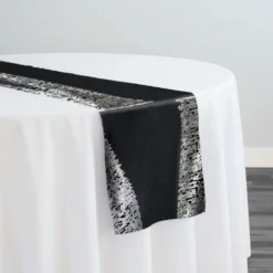 Stripe (Metallic Print) Table Runner in Black and Silver