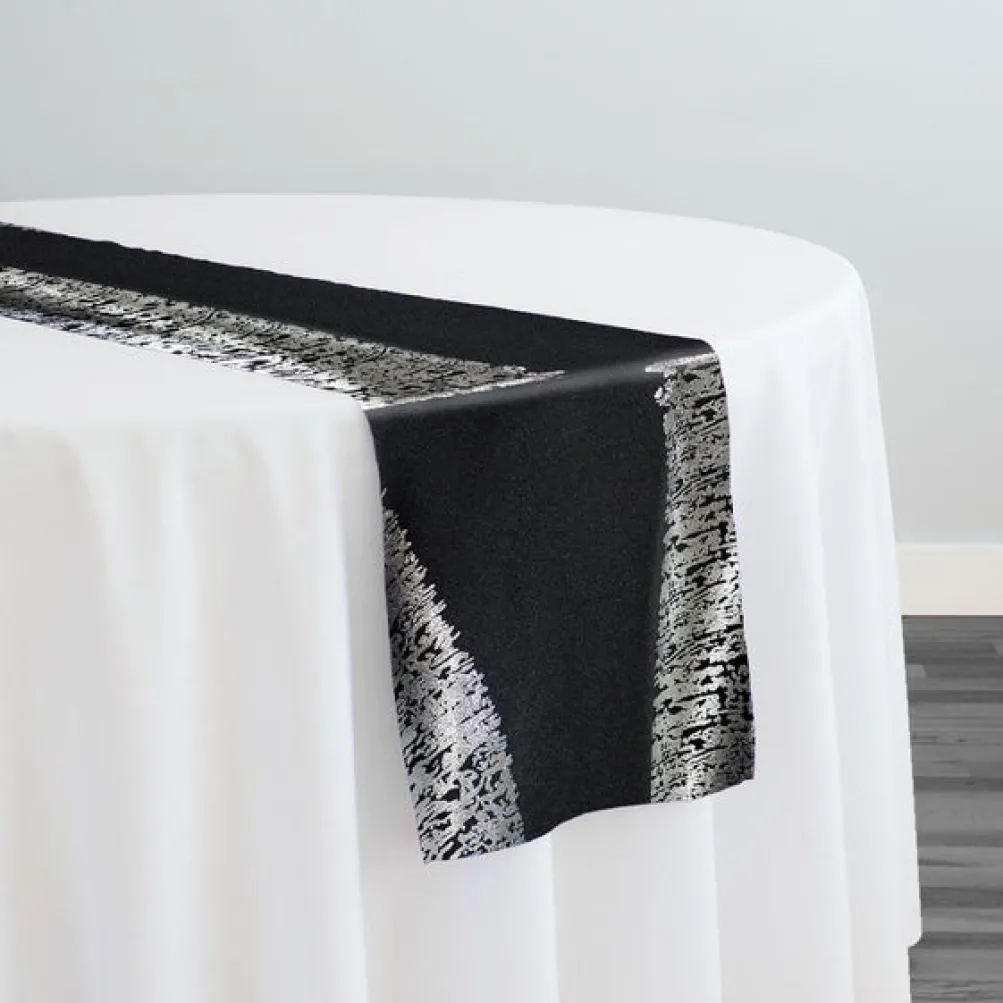 Stripe (Metallic Print) Table Runner in Black and Silver