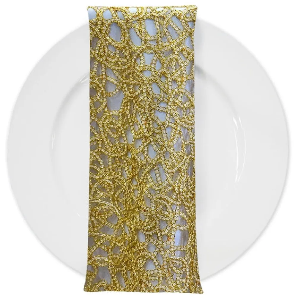 Swirl Chain Lace (w/ Poly Lining) Table Napkin in Gold