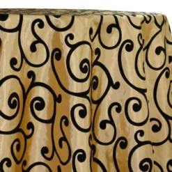 Swirl Flocking Taffeta Table Linen in Black on Gold