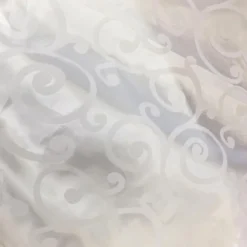Swirl Flocking Taffeta Table Linen in White on White