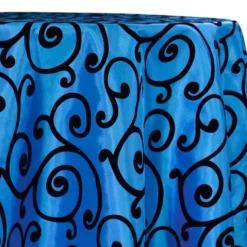 Swirl Flocking Taffeta Table Linen in Black on Royal