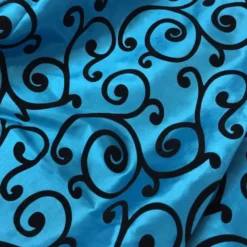 Swirl Flocking Taffeta Table Linen in Black on Turquoise