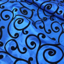 Swirl Flocking Taffeta Table Runner in Black on Royal