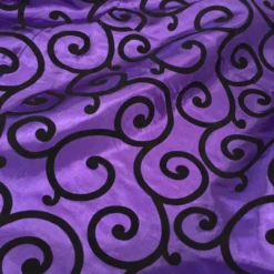 Swirl Flocking Taffeta Table Runner in Black on Purple
