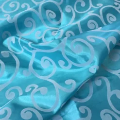 Swirl Flocking Taffeta Table Runner in Silver on Turquoise