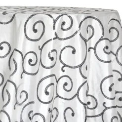 Swirl Sequins Taffeta Table Linen in Black and White
