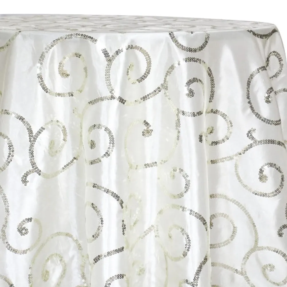 Swirl Sequins Taffeta Table Linen in Ivory