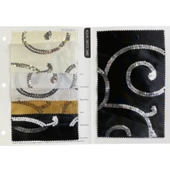 Swirl Sequins Taffeta Table Linen in Silver and White