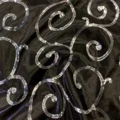 Swirl Sequins Taffeta Table Runner in Silver and Black
