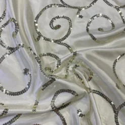 Swirl Sequins Taffeta Table Runner in Ivory