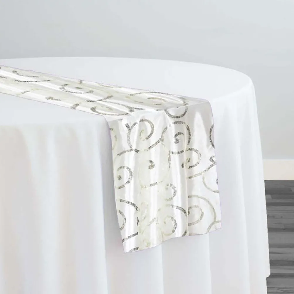 Swirl Sequins Taffeta Table Runner in Ivory