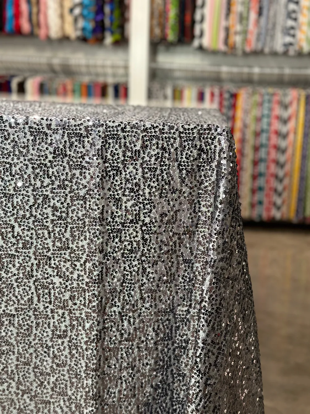 Taffeta Sequins Table Linen in Charcoal