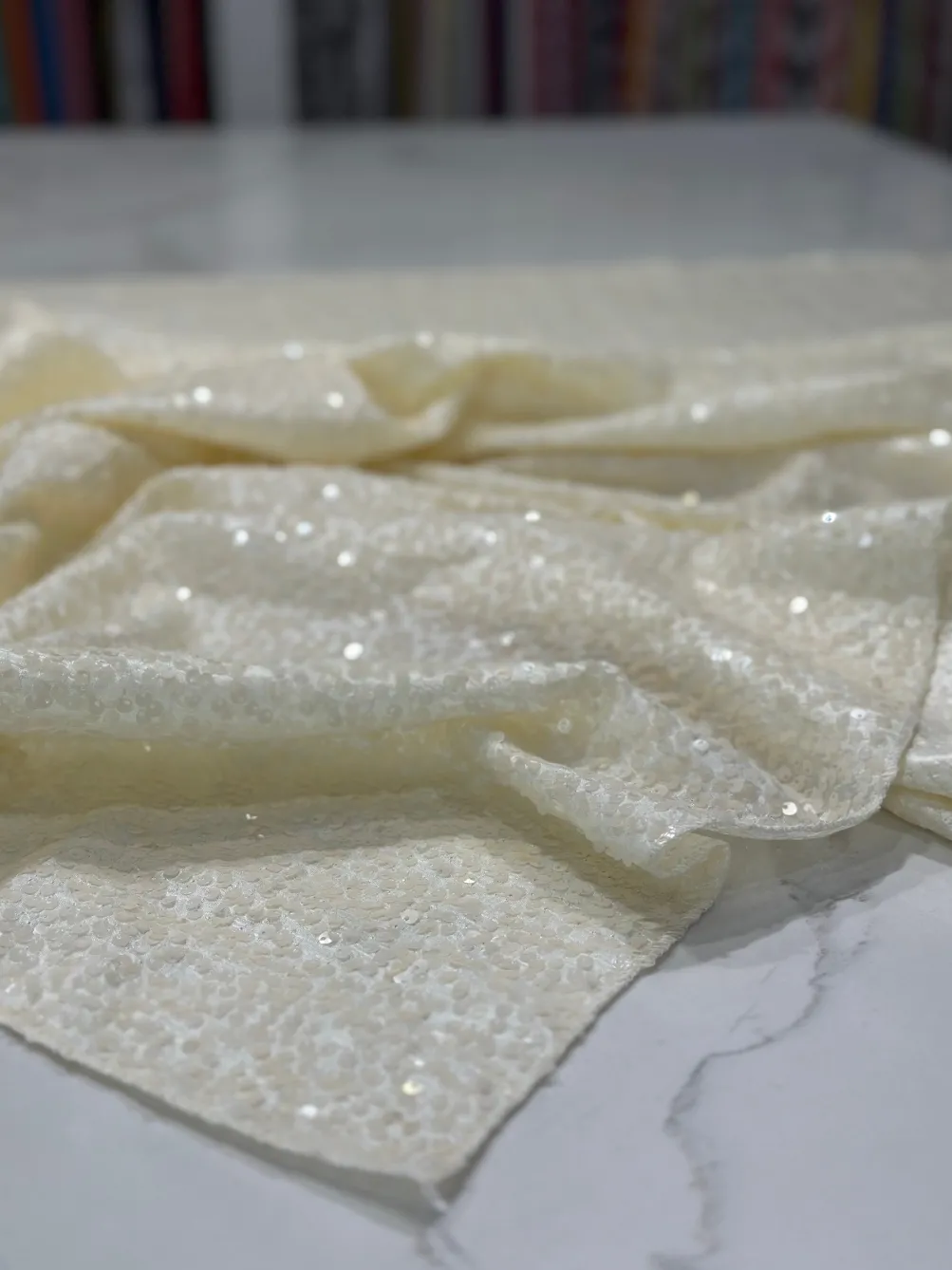 Taffeta Sequins Table Linen in Ivory