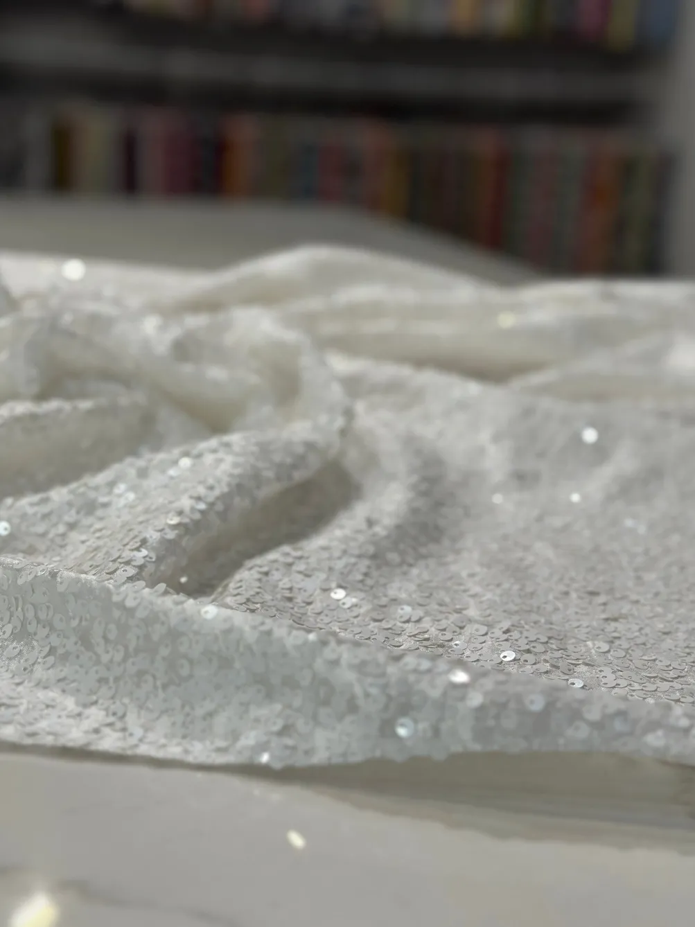 Taffeta Sequins Table Linen in White