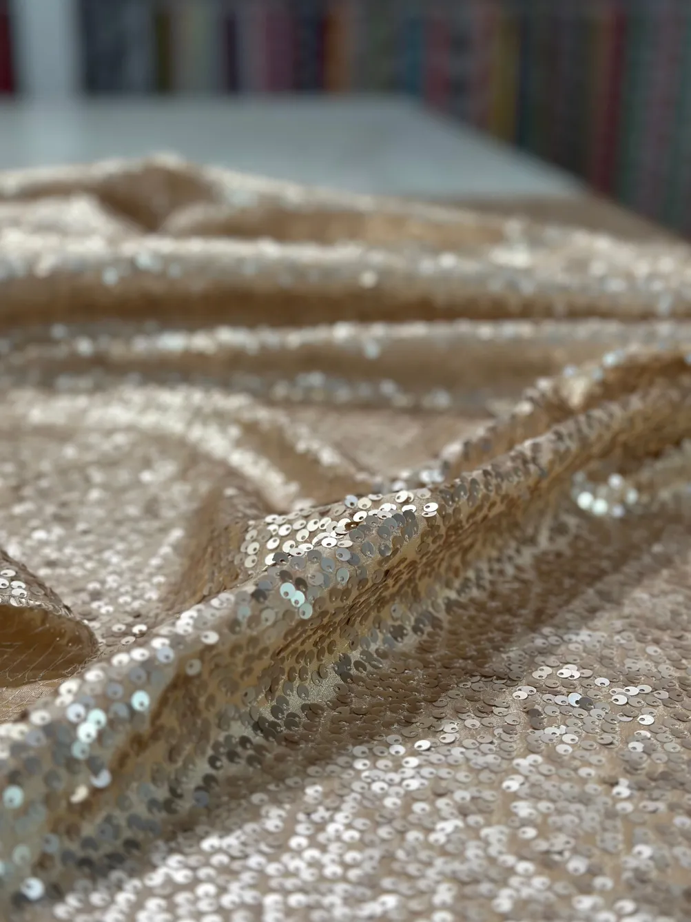 Taffeta Sequins Table Linen in Champagne