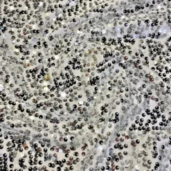 Taffeta Sequins Table Runner in Silver on White