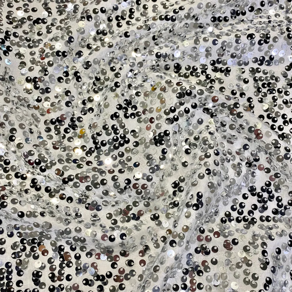 Taffeta Sequins Table Runner in Silver on White