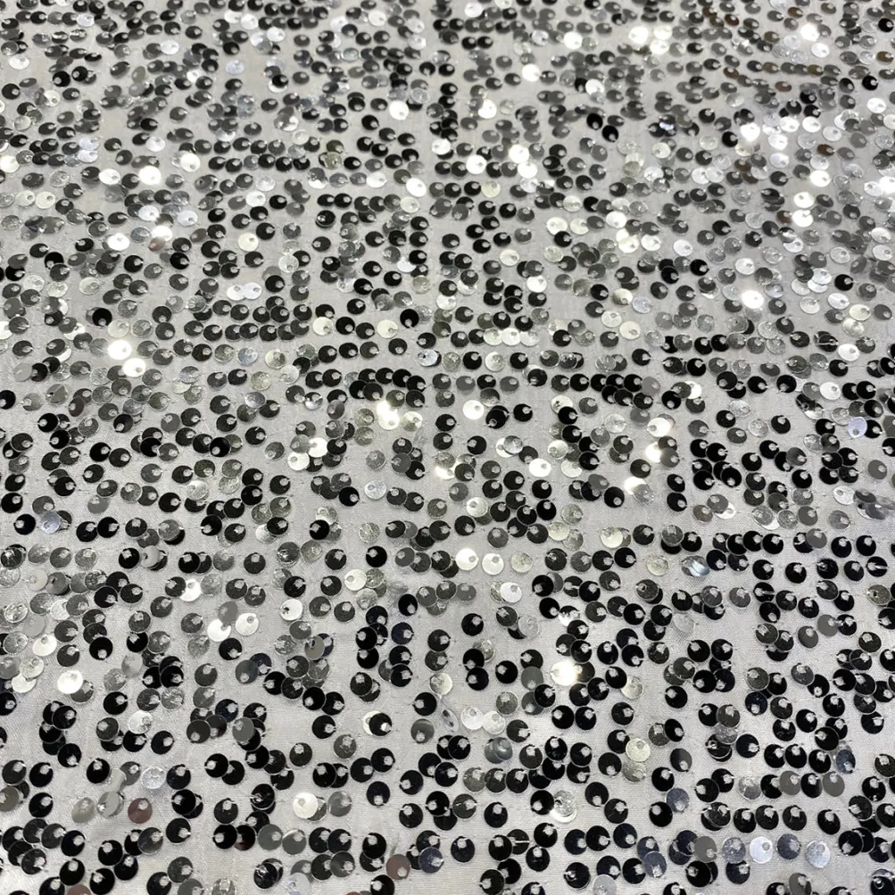Taffeta Sequins Table Runner in Silver on White
