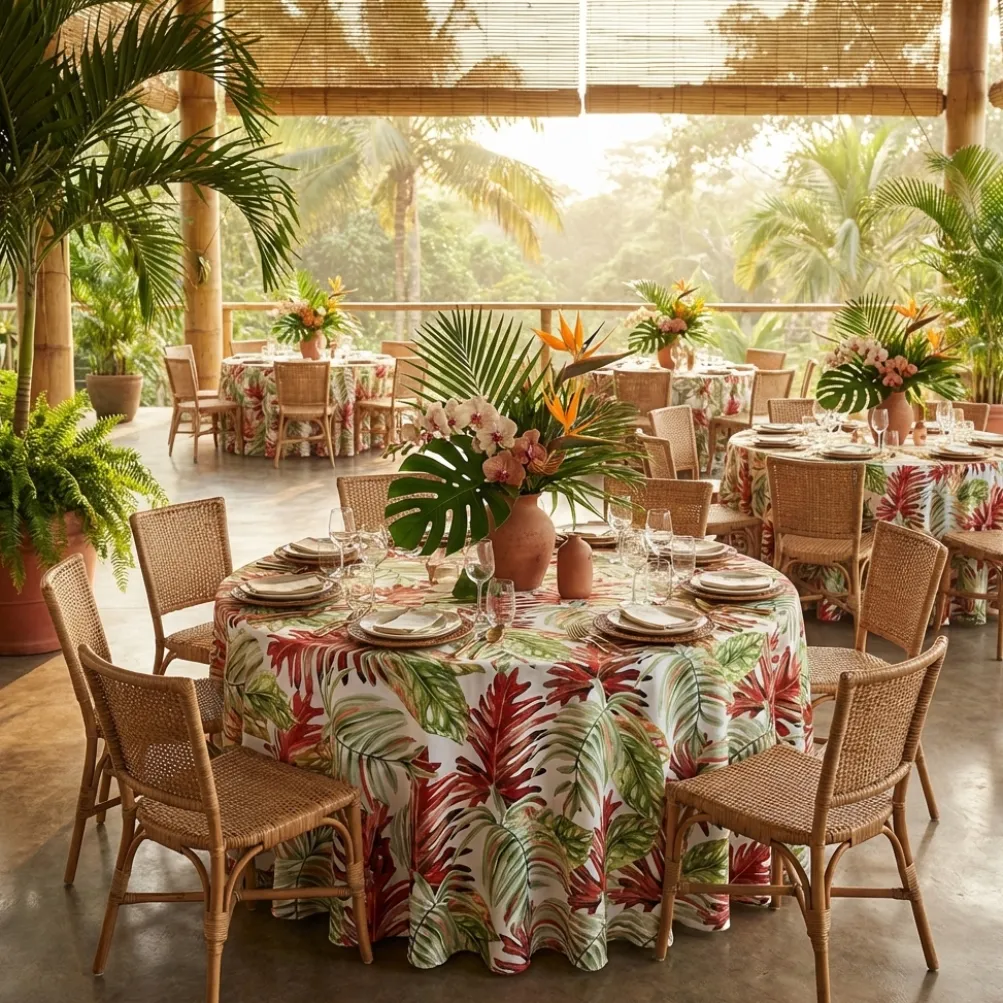 Tropical Print (Dupioni) Table Linen in Red