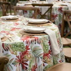 Tropical Print (Dupioni) Table Linen in Red