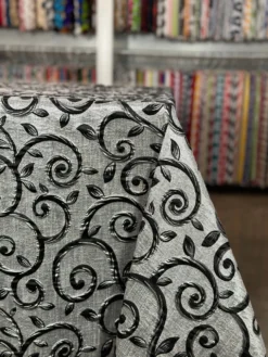 Tuscany Jacquard (Reversible) Table Linen in Black and Silver