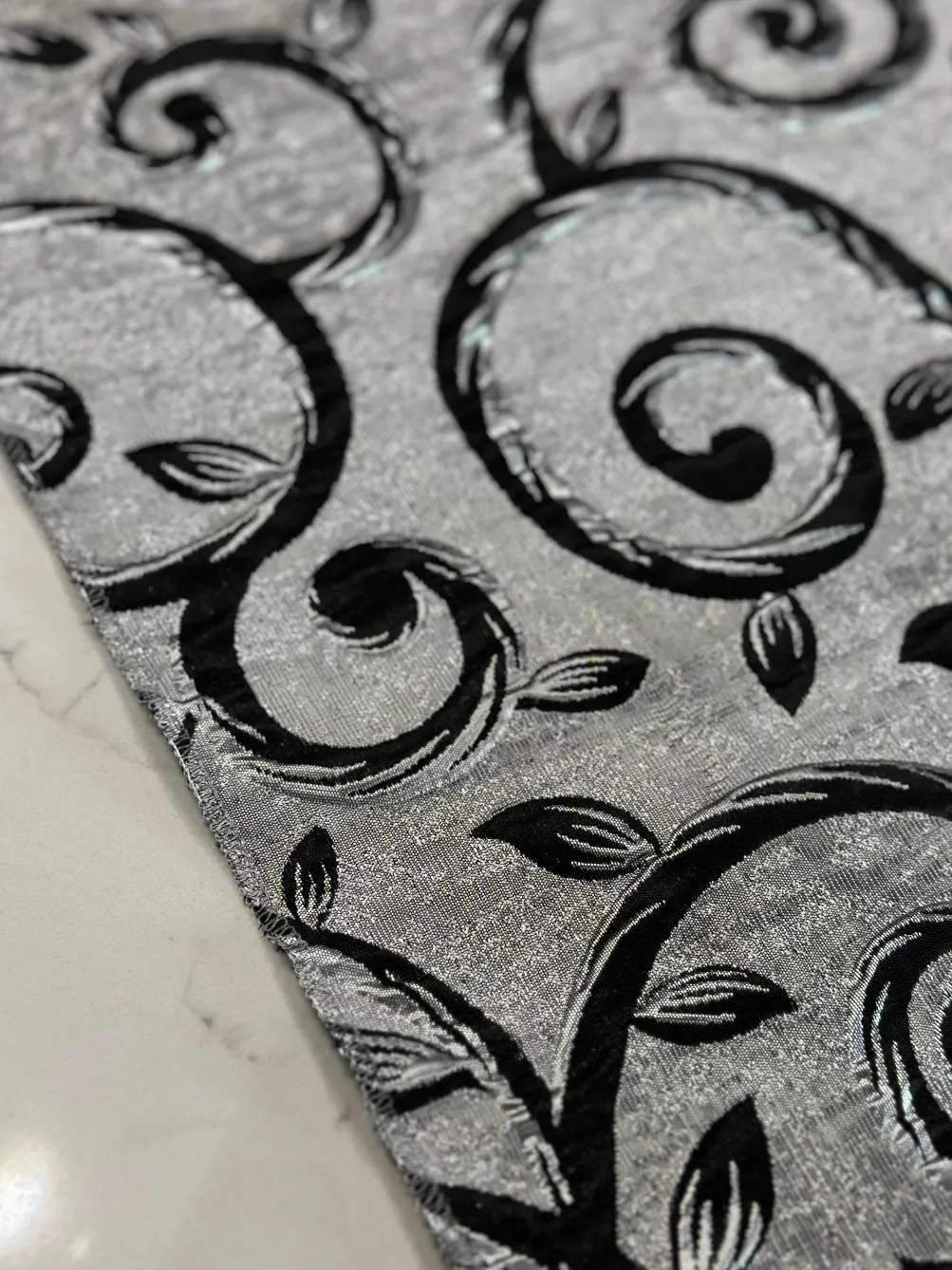 Tuscany Jacquard (Reversible) Table Linen in Black and Silver