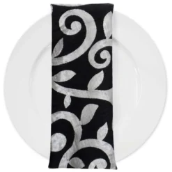 Tuscany Jacquard (Reversible) Table Napkin in Black and Silver