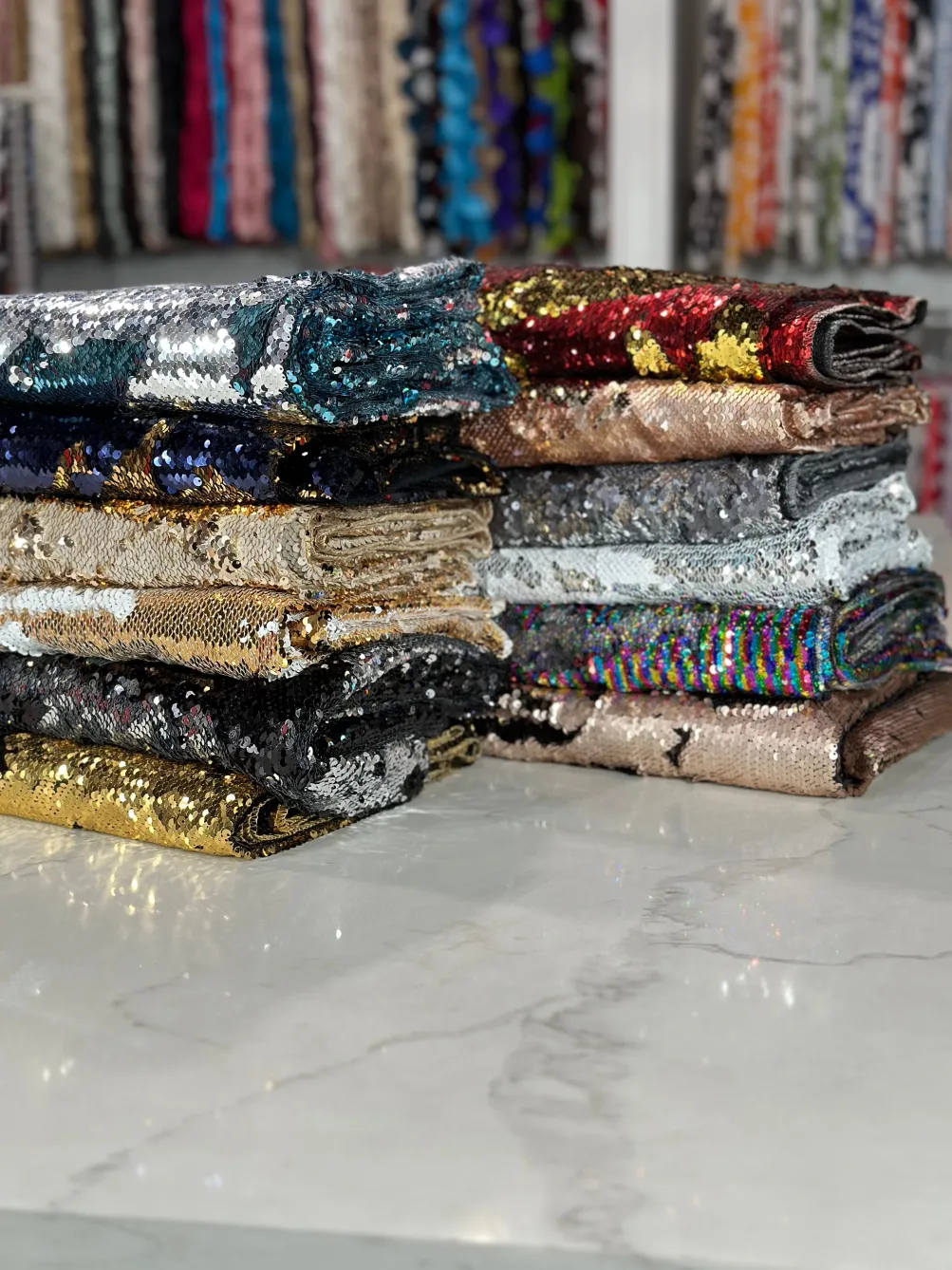 Two-Tone Sequins Table Linen in Champagne and Matte