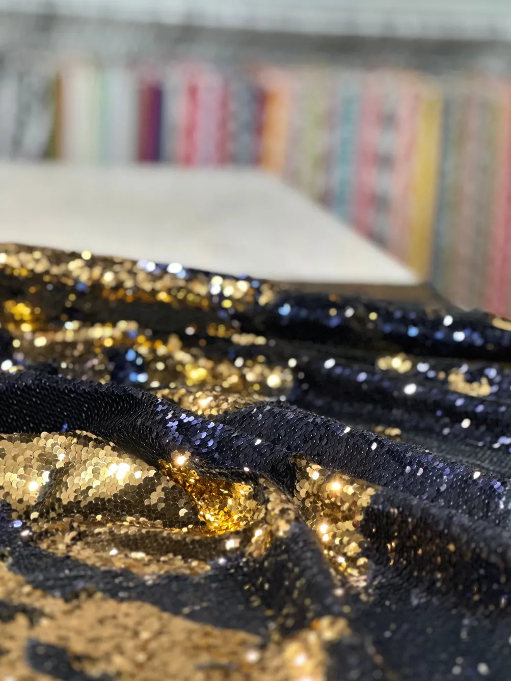 Two-Tone Sequins Table Linen in Navy and Rose Gold