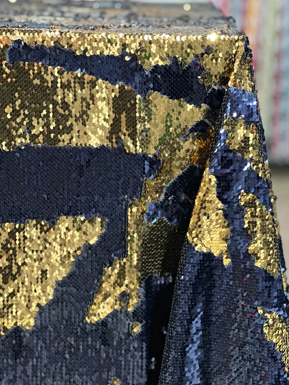Two-Tone Sequins Table Linen in Navy and Rose Gold