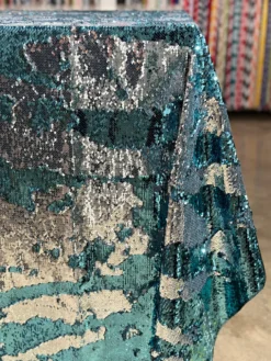 Two-Tone Sequins Table Linen in Turquoise and Silver