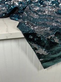Two-Tone Sequins Table Linen in Turquoise and Silver