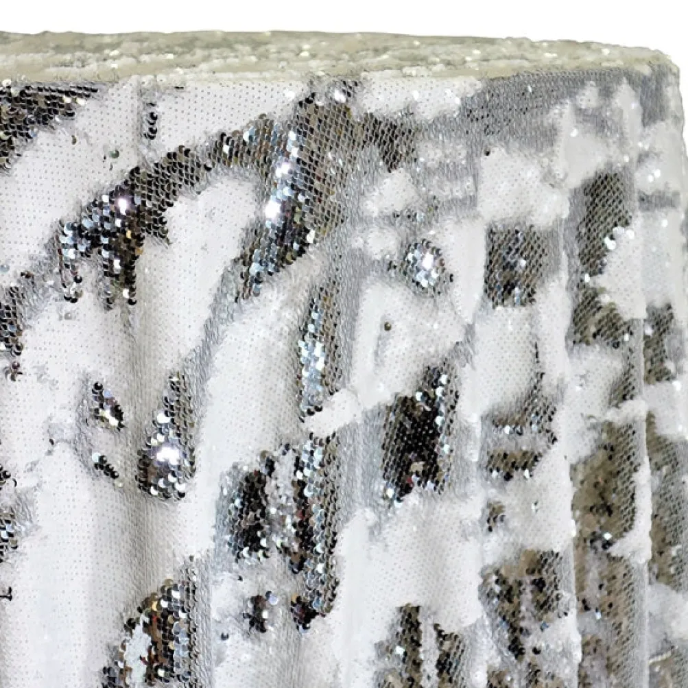 Two-Tone Sequins Table Linen in Silver and White