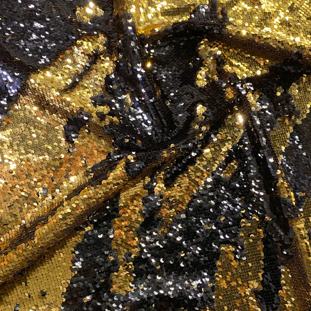Two-Tone Sequins Table Runner in Black and Gold