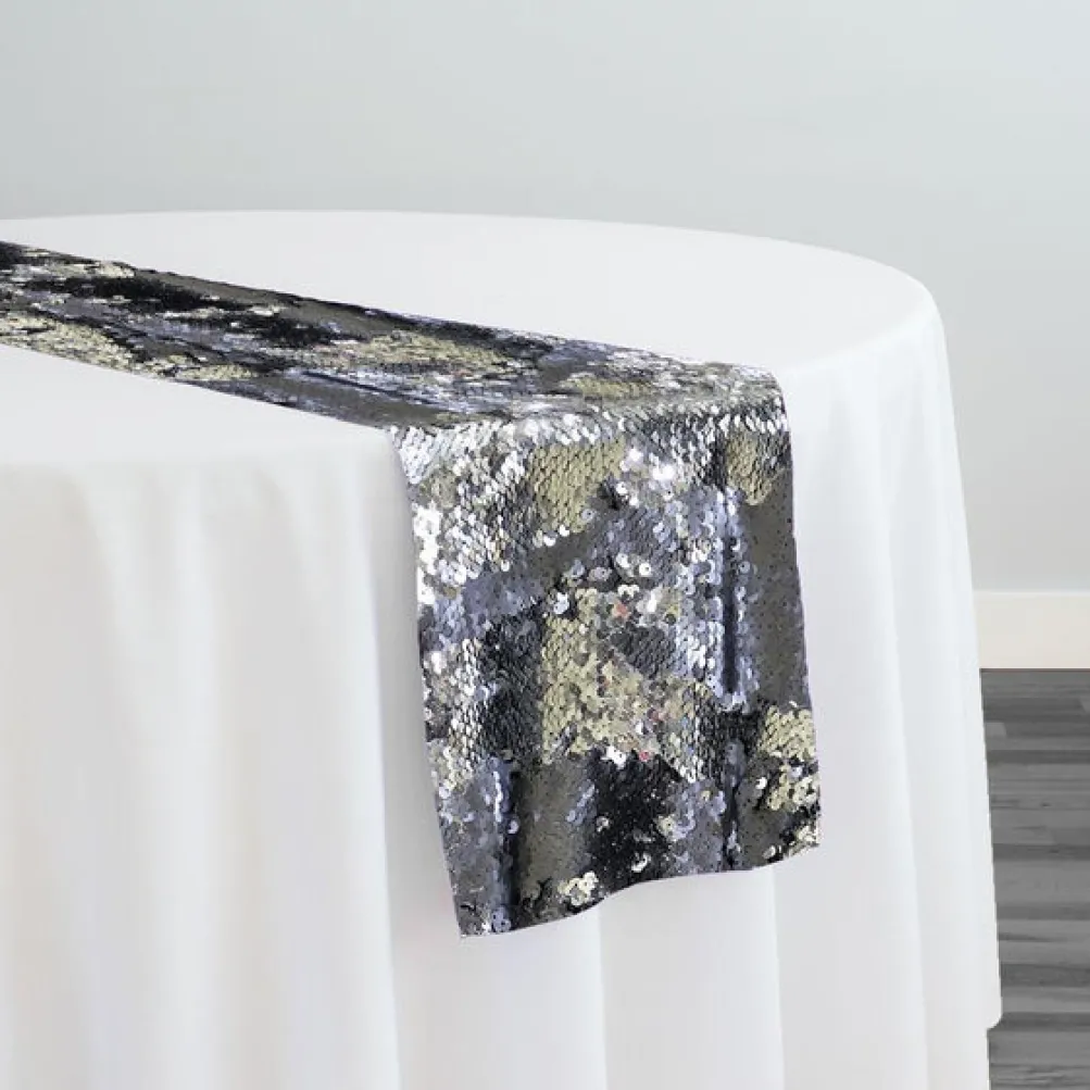 Two-Tone Sequins Table Runner in Pewter and Silver
