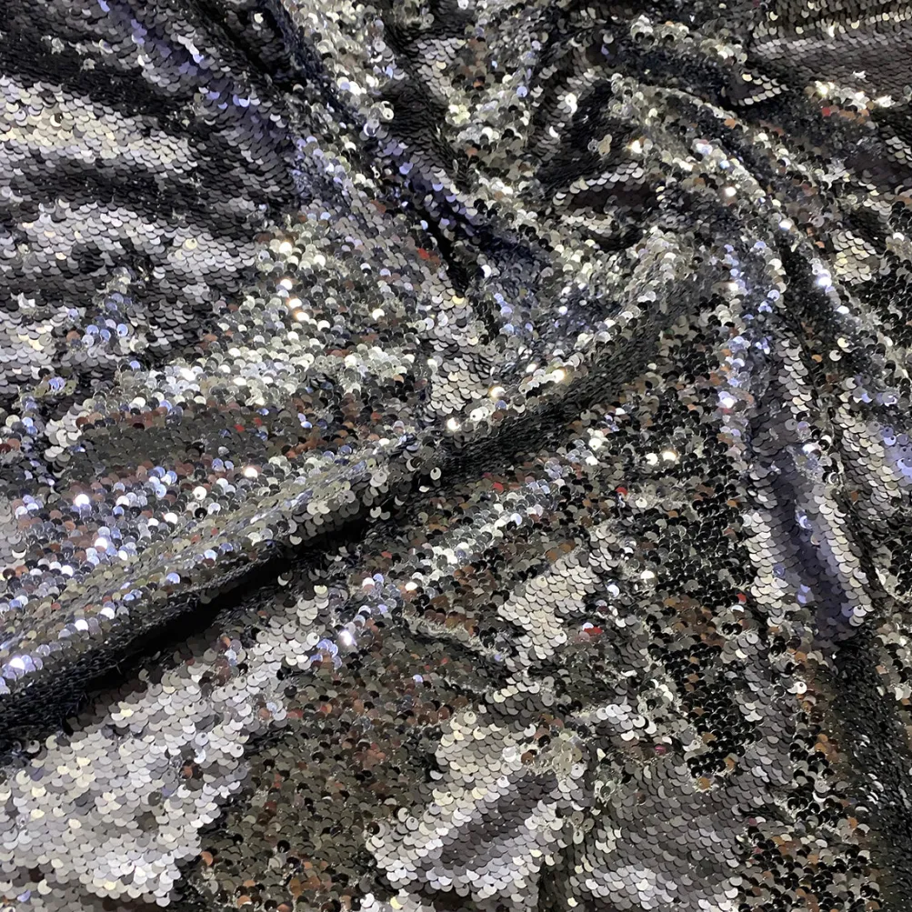 Two-Tone Sequins Table Runner in Pewter and Silver