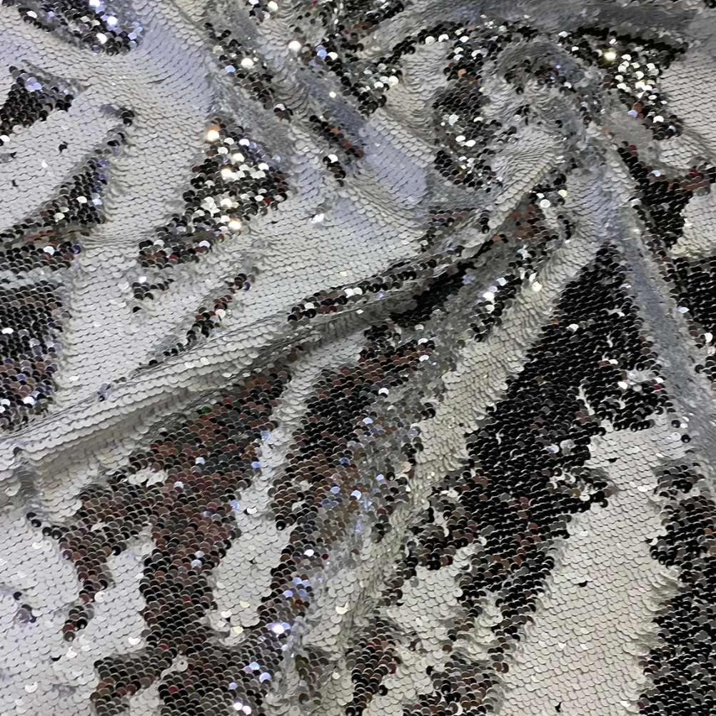 Two-Tone Sequins Table Runner in White and Silver