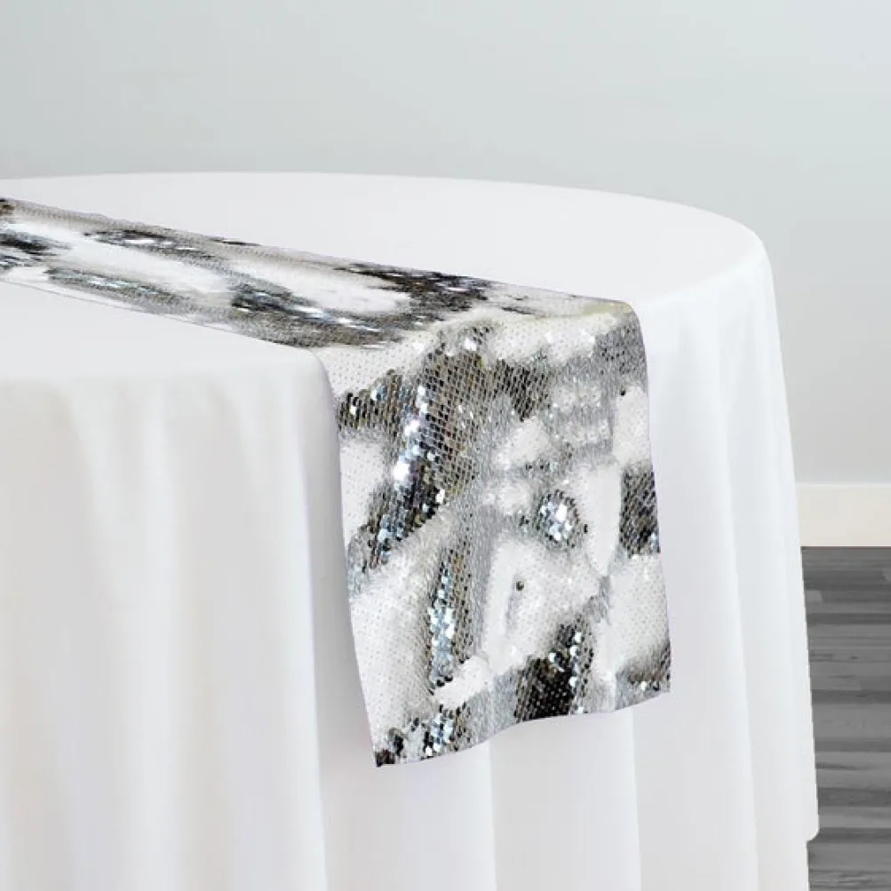Two-Tone Sequins Table Runner in White and Silver