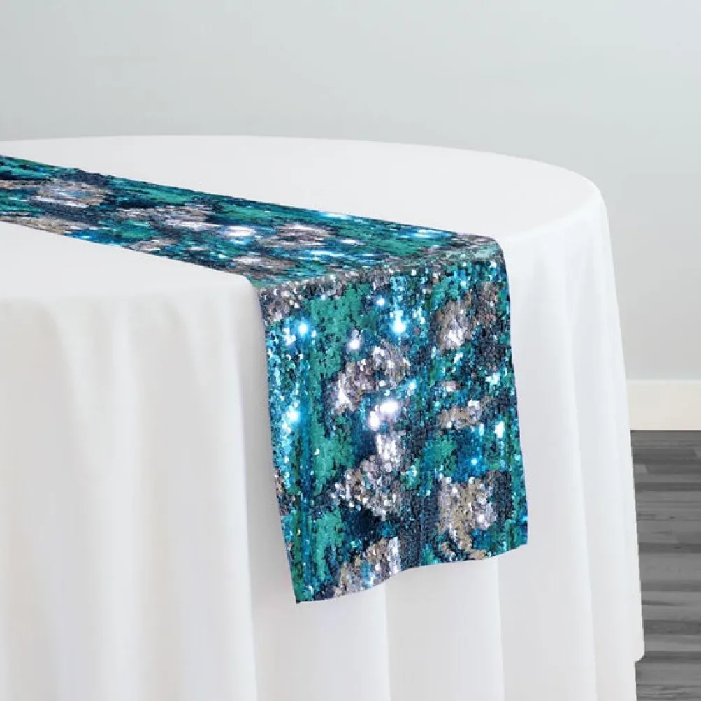 Two-Tone Sequins Table Runner in Turquoise and Silver