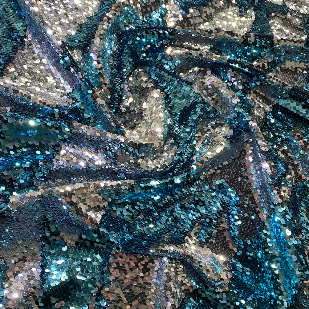 Two-Tone Sequins Table Runner in Turquoise and Silver