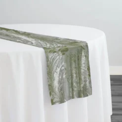 Victorian Jacquard Sheer Table Runner in Sage