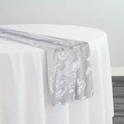Victorian Jacquard Sheer Table Runner in Silver