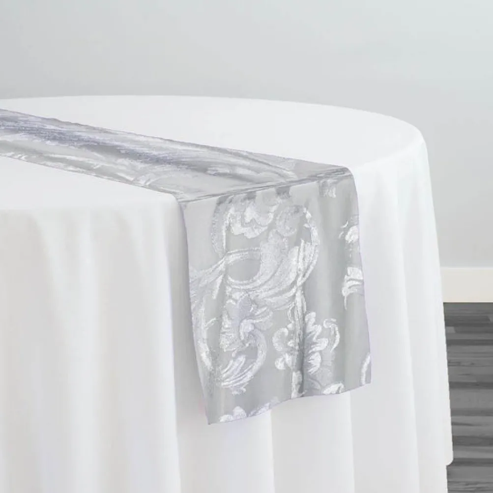 Victorian Jacquard Sheer Table Runner in Silver
