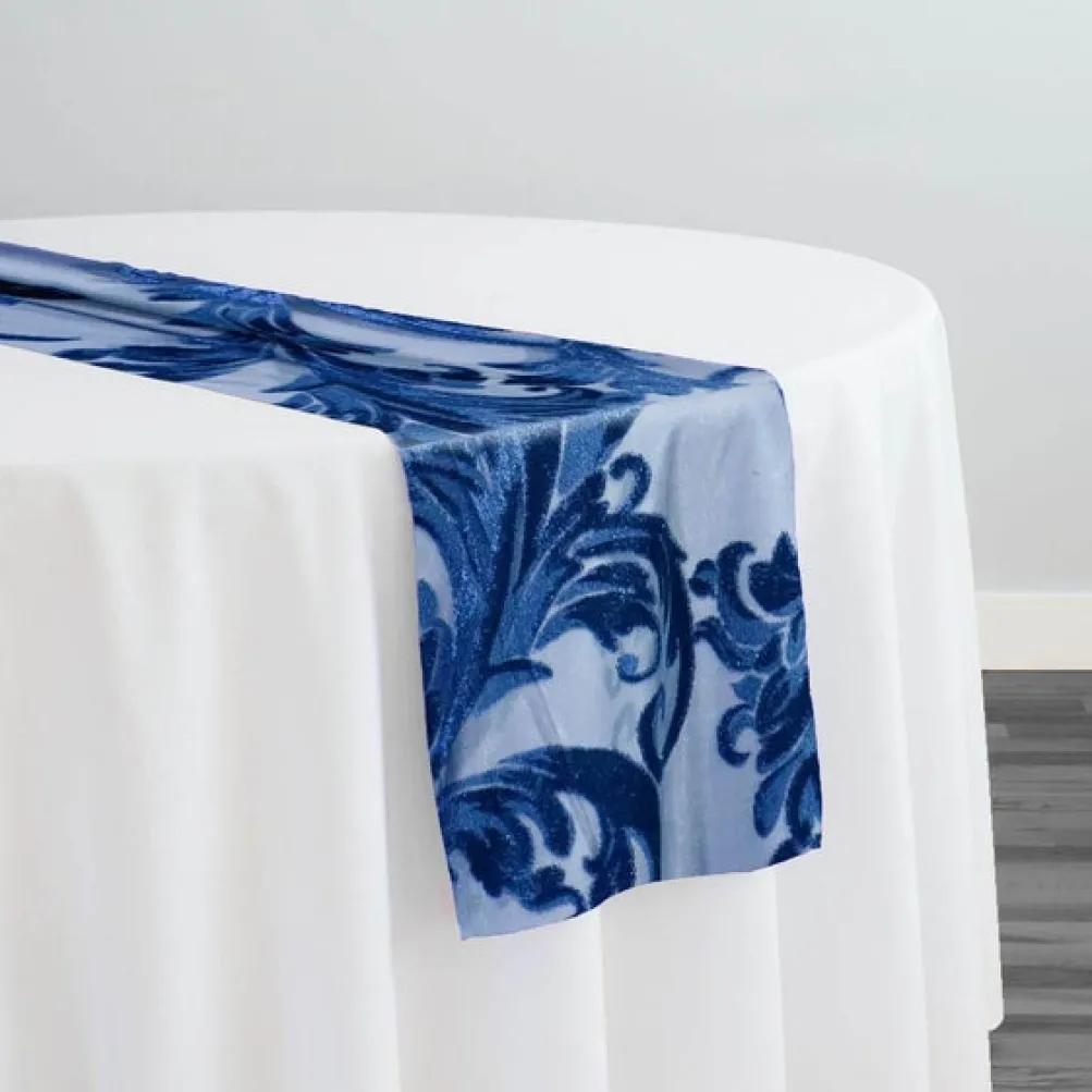 Victorian Jacquard Sheer Table Runner in Navy